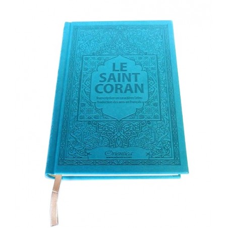 Le Saint Coran en arabe-phonétique-Traduction des sens en français - Edition de luxe (Couverture cuir bleu clair)