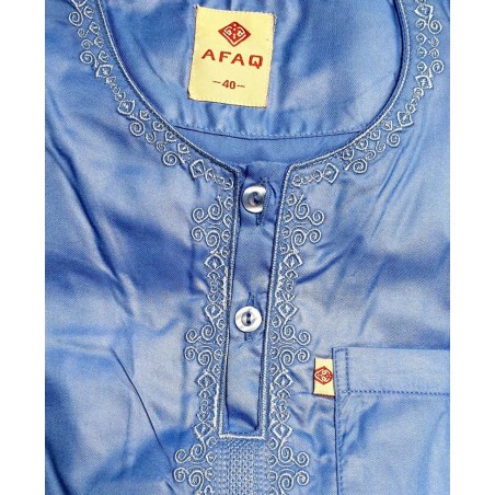 QAMIS PAKISTANAIS -AFAQ - TISSU GLACÉ - BÉBÉ - BLEU ÉLÉCTRIQUE