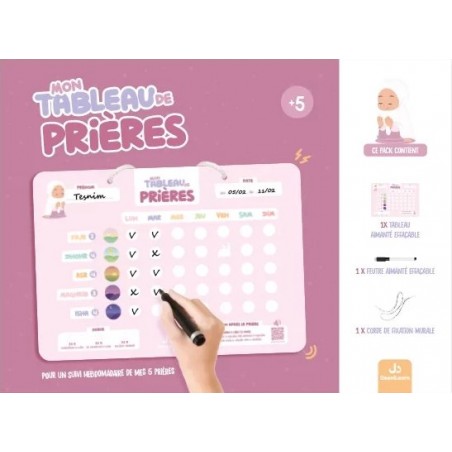 Mon tableau de prières rose pour un suivi hebdomadaire de mes 5 prières - Deenilearn