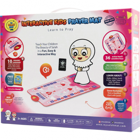 Tapis de Prière Interactif Enfants - Apprendre la prière avec My Salah Mat (98x67cm)- Version Originale Fille Rose - Dès 3 ans