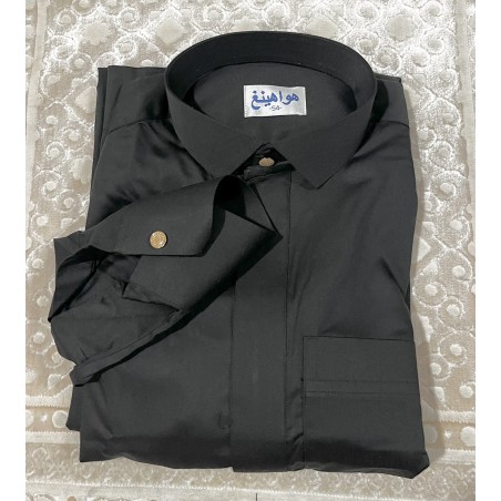 Qamis Saoudien  Noir  avec bouton doré -- Homme