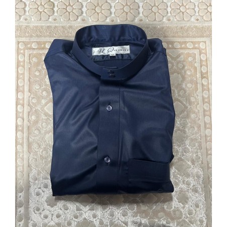 Qamis Saoudien satinée Bleu Marine  -- Homme