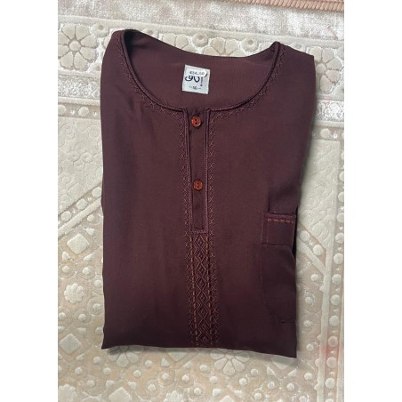 Qamis Emirati manches courtes Rouge Bordeau -- Homme