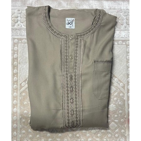 Qamis Emirati manche courte Vert Kaki -- Homme