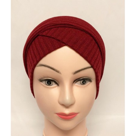 Bonnet turban en maille côtelé